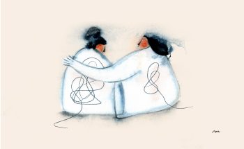 Madre e hija abrazadas. Ilustración del episodio 